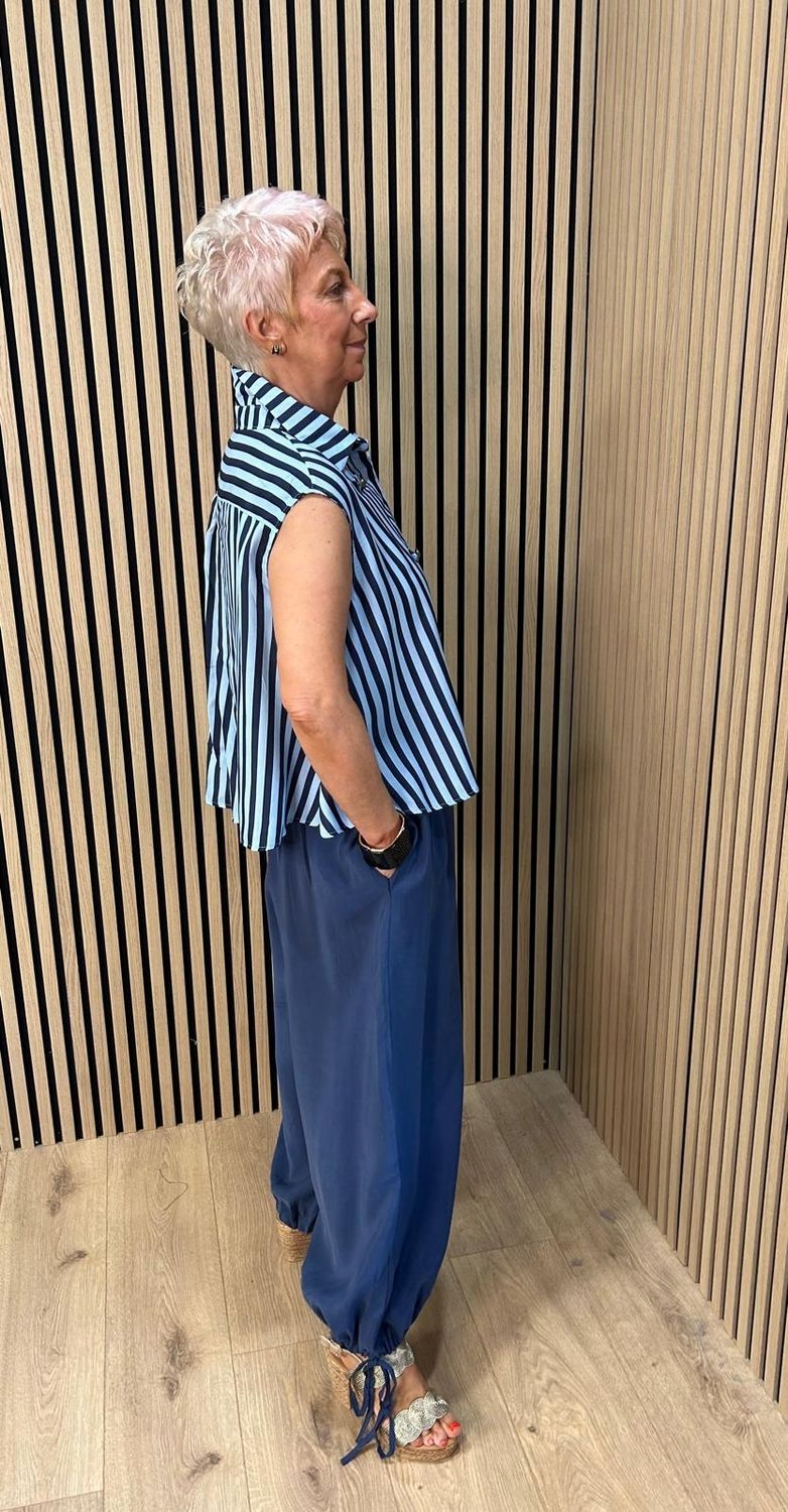 Military Style Stripe Blouse