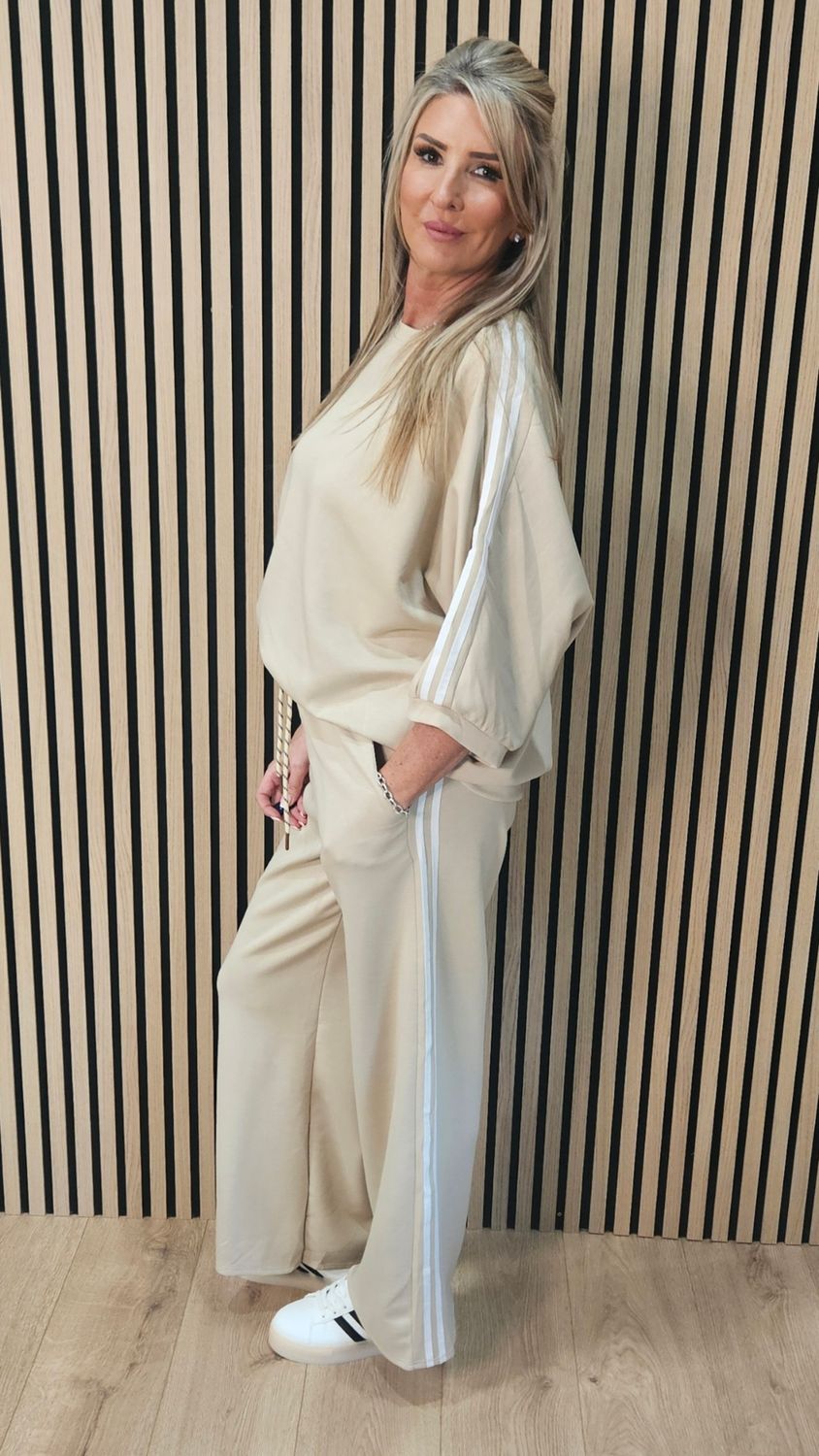 Stripe Detail Lounge Co-Ord Set – Beige