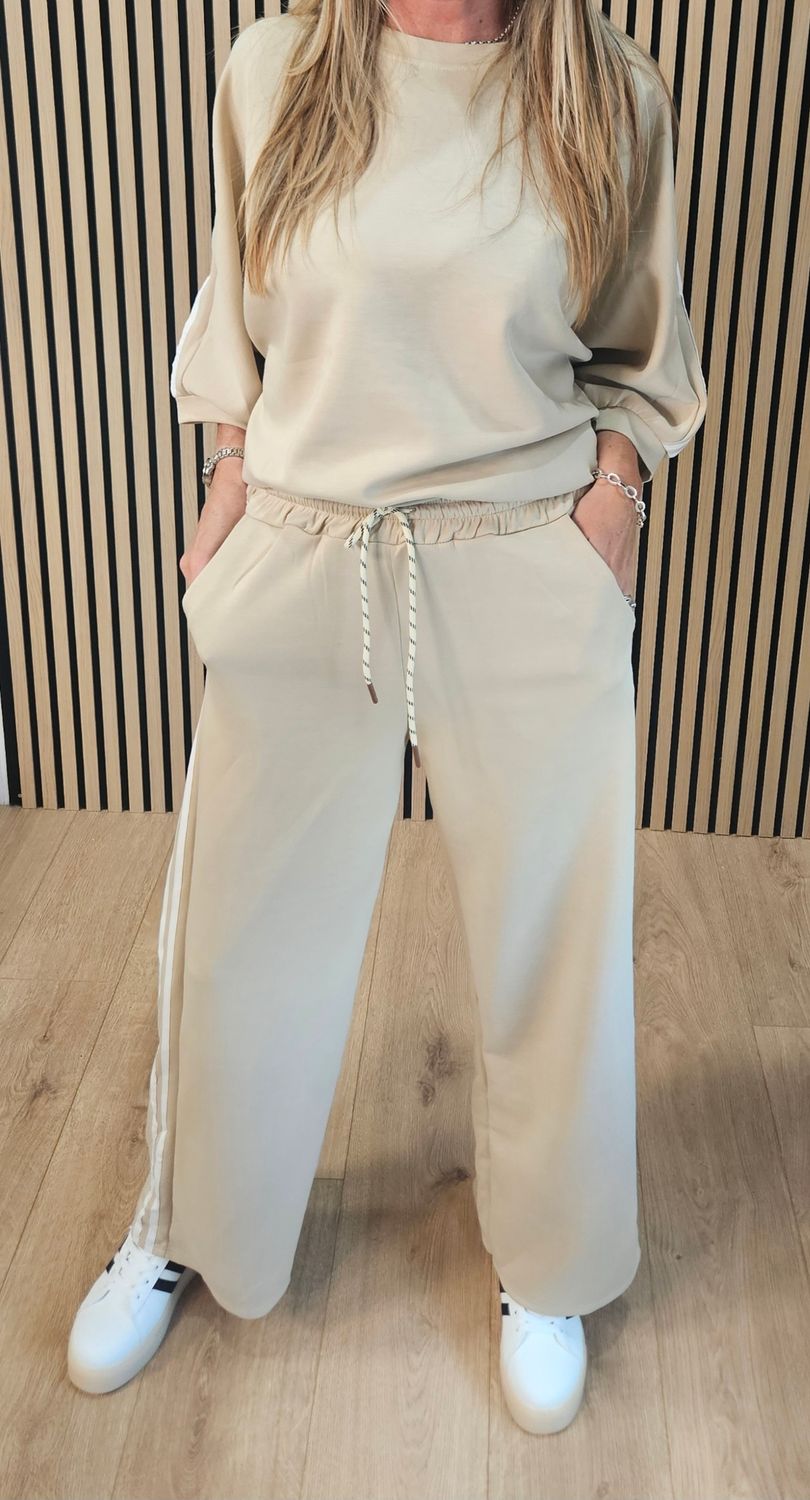 Stripe Detail Lounge Co-Ord Set – Beige