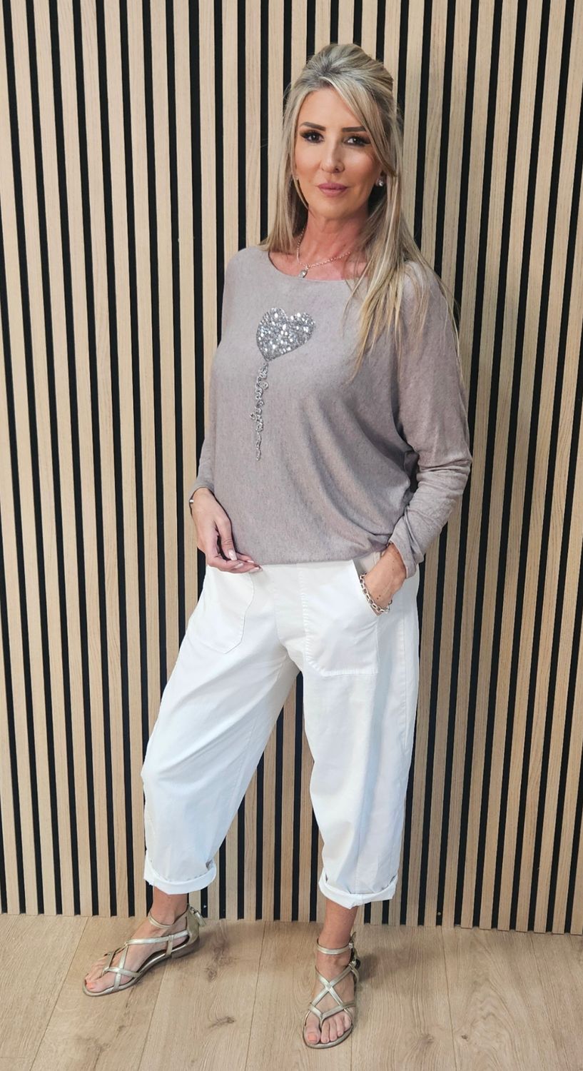 Sparkle Heart Knit Jumper – £16.80  Taupe