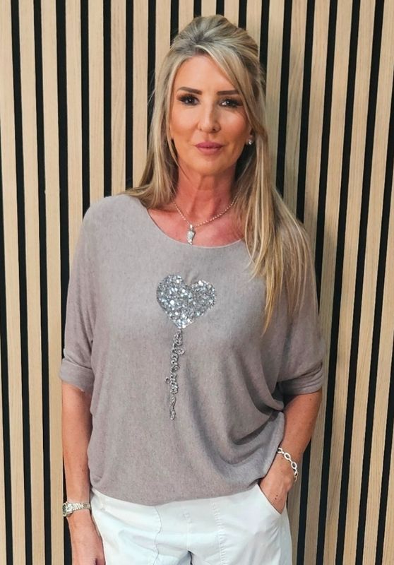 Sparkle Heart Knit Jumper – £16.80 Taupe Sparkle Heart Knit Jumper – £16.80 Taupe
