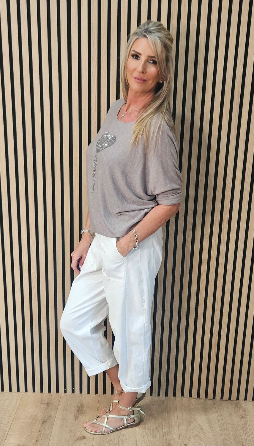 Sparkle Heart Knit Jumper – £16.80  Taupe