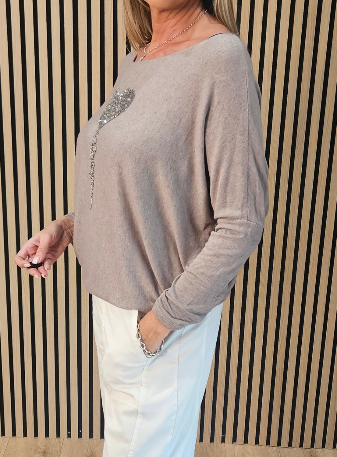 Sparkle Heart Knit Jumper – £16.80  Taupe
