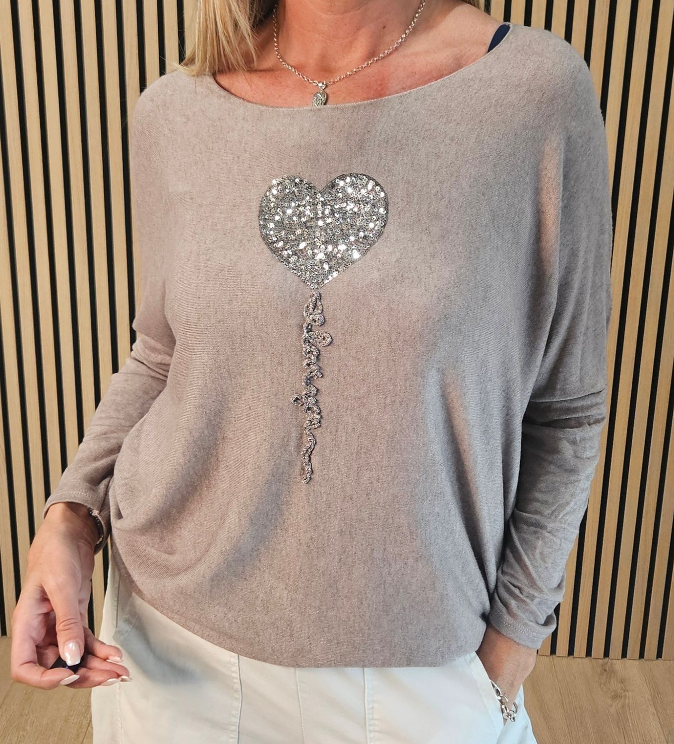 Sparkle Heart Knit Jumper – £16.80  Taupe
