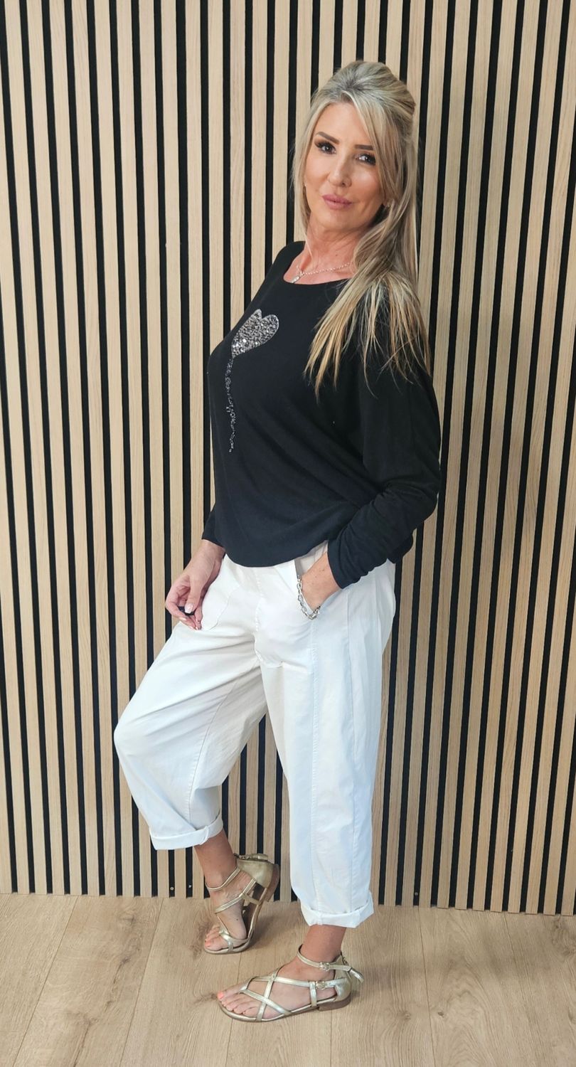 Sparkle Heart Knit Jumper – Black