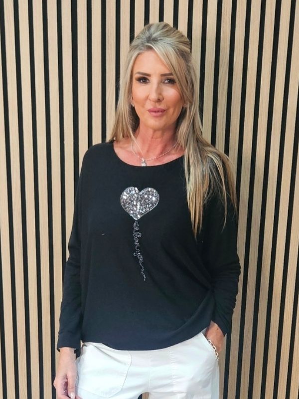 Sparkle Heart Knit Jumper – Black Sparkle Heart Knit Jumper – Black