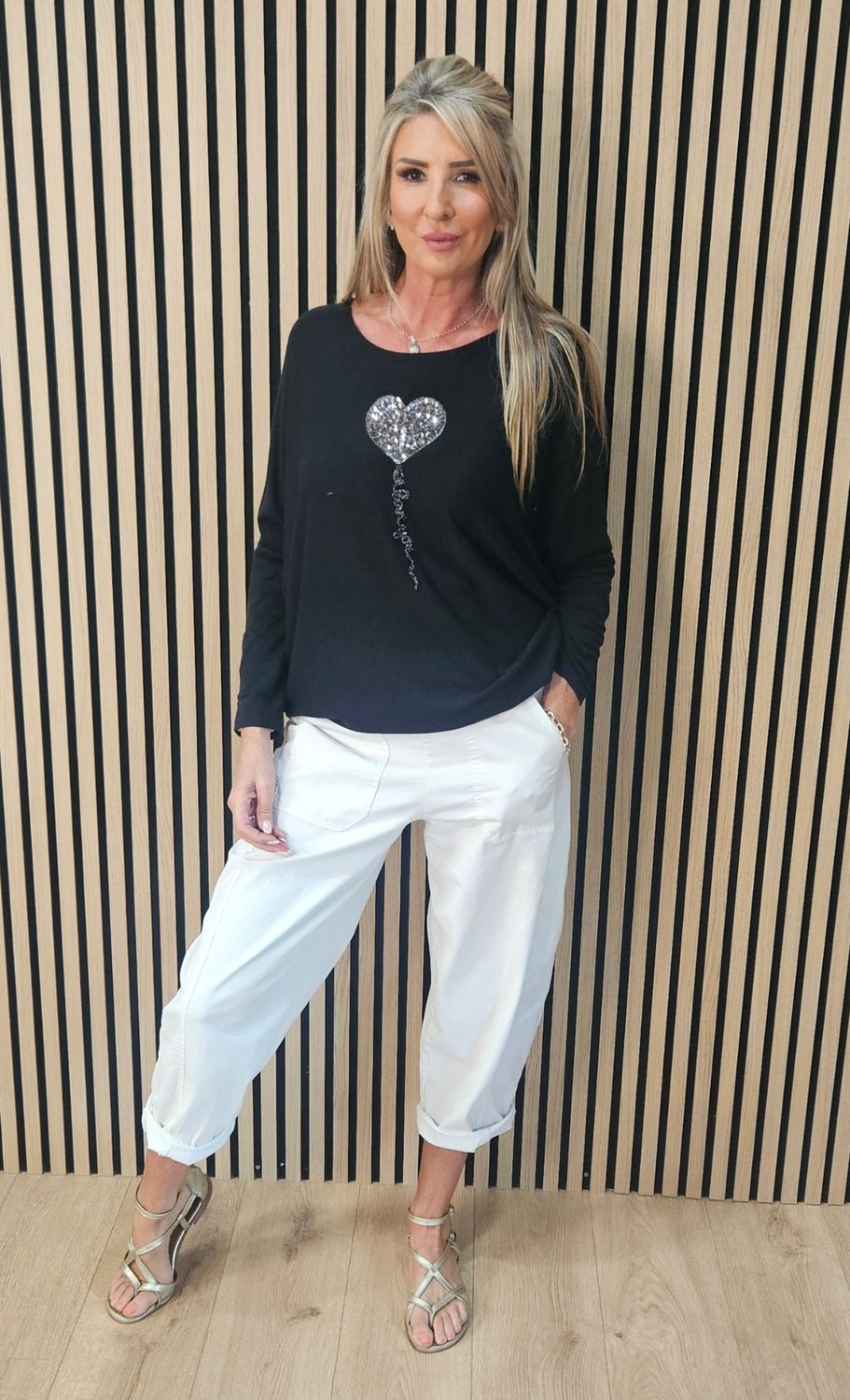 Sparkle Heart Knit Jumper – Black