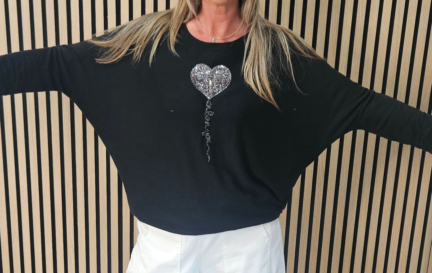 Sparkle Heart Knit Jumper – Black