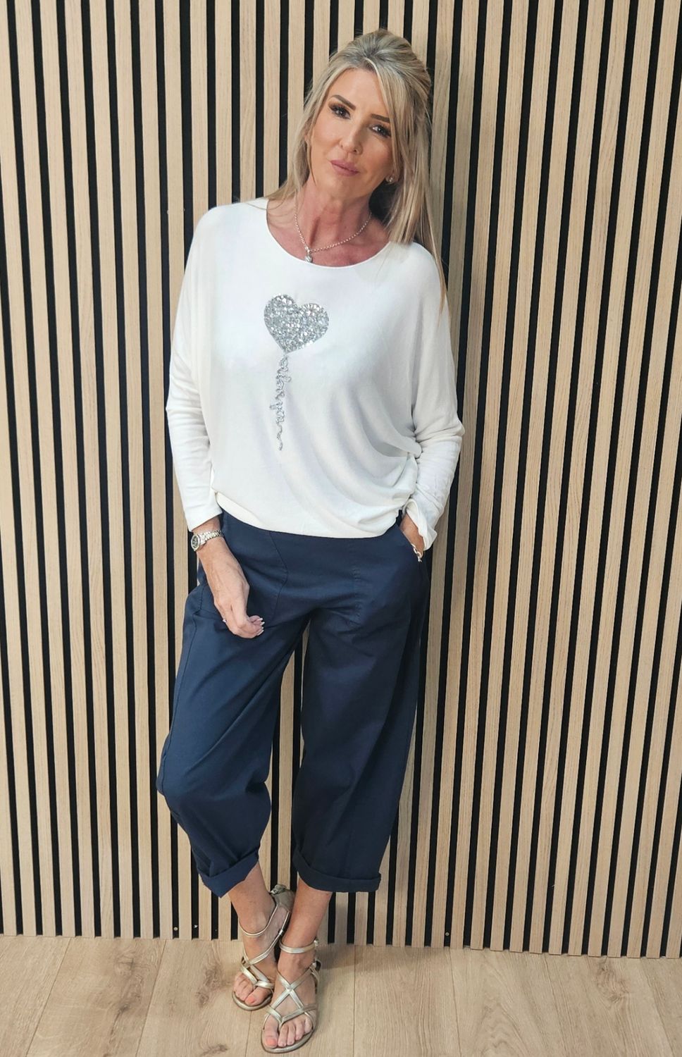 Sparkle Heart Knit Jumper – Cream