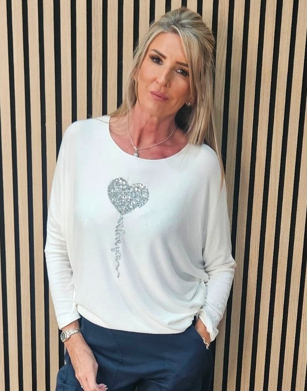 Sparkle Heart Knit Jumper – Cream