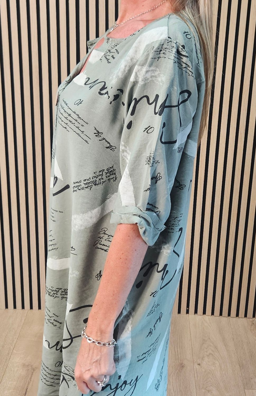 Abstract Script Print Shirt Dress - Khaki
