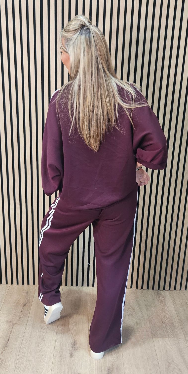 Stripe Detail Lounge Co-Ord Set – Oxblood