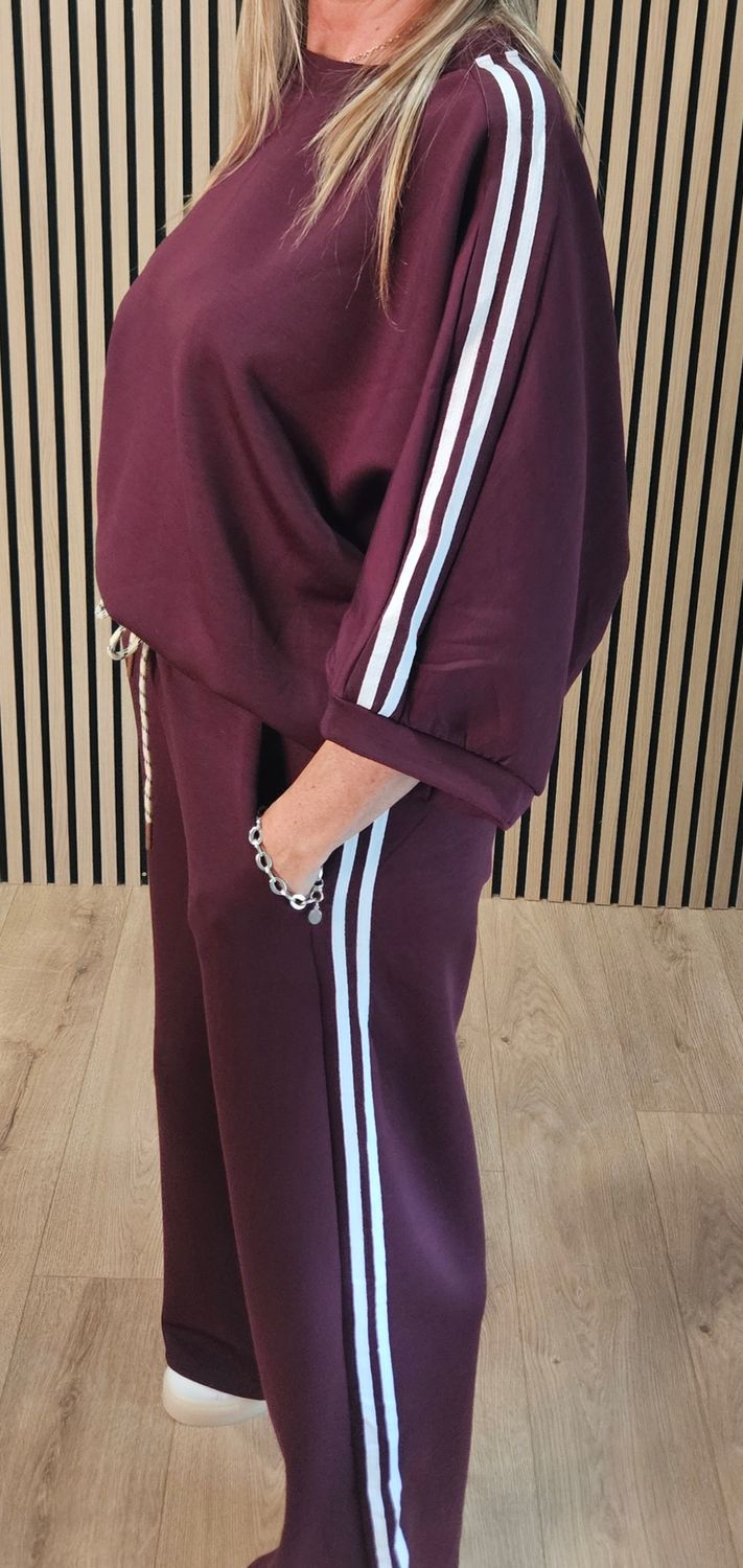 Stripe Detail Lounge Co-Ord Set – Oxblood