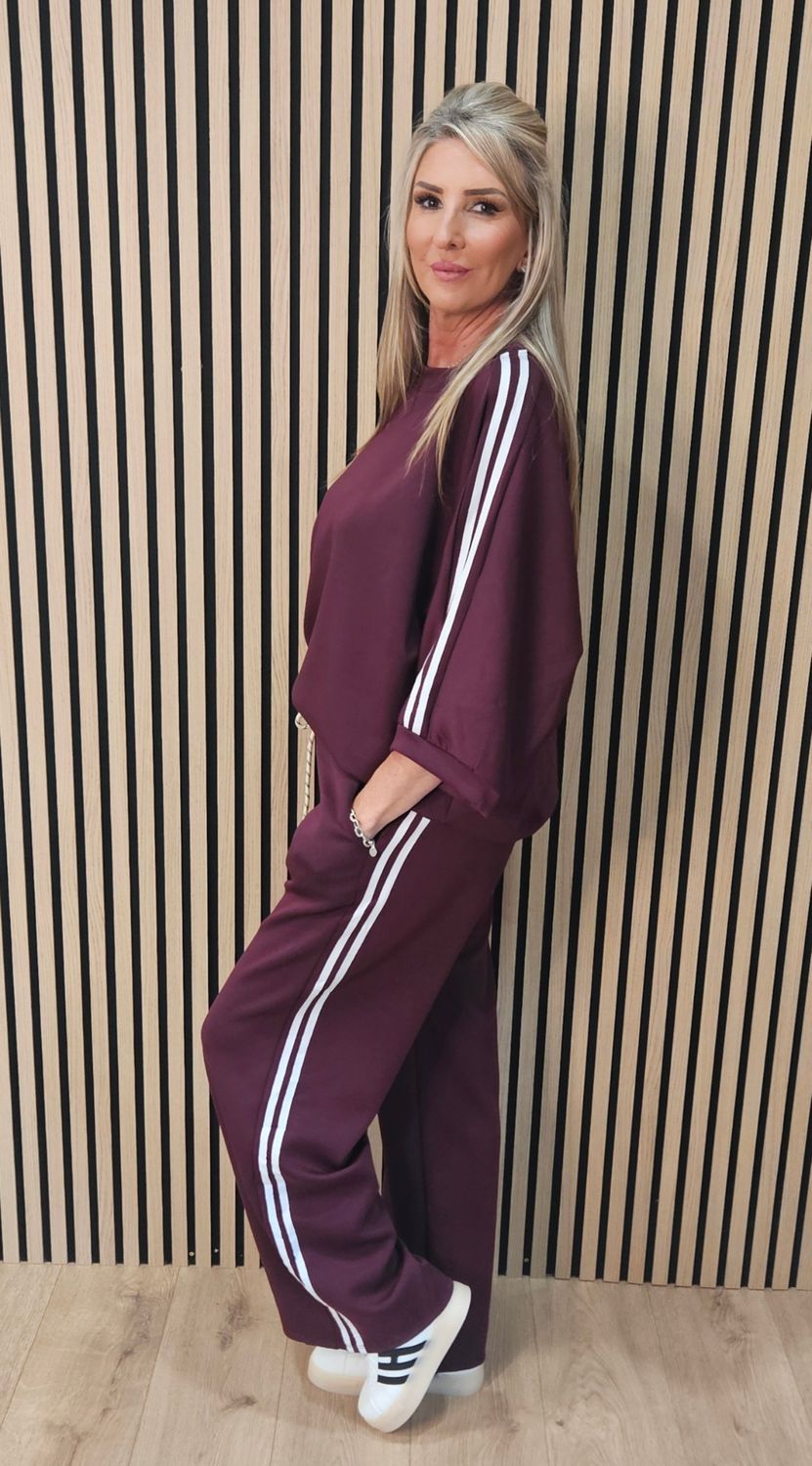 Stripe Detail Lounge Co-Ord Set – Oxblood