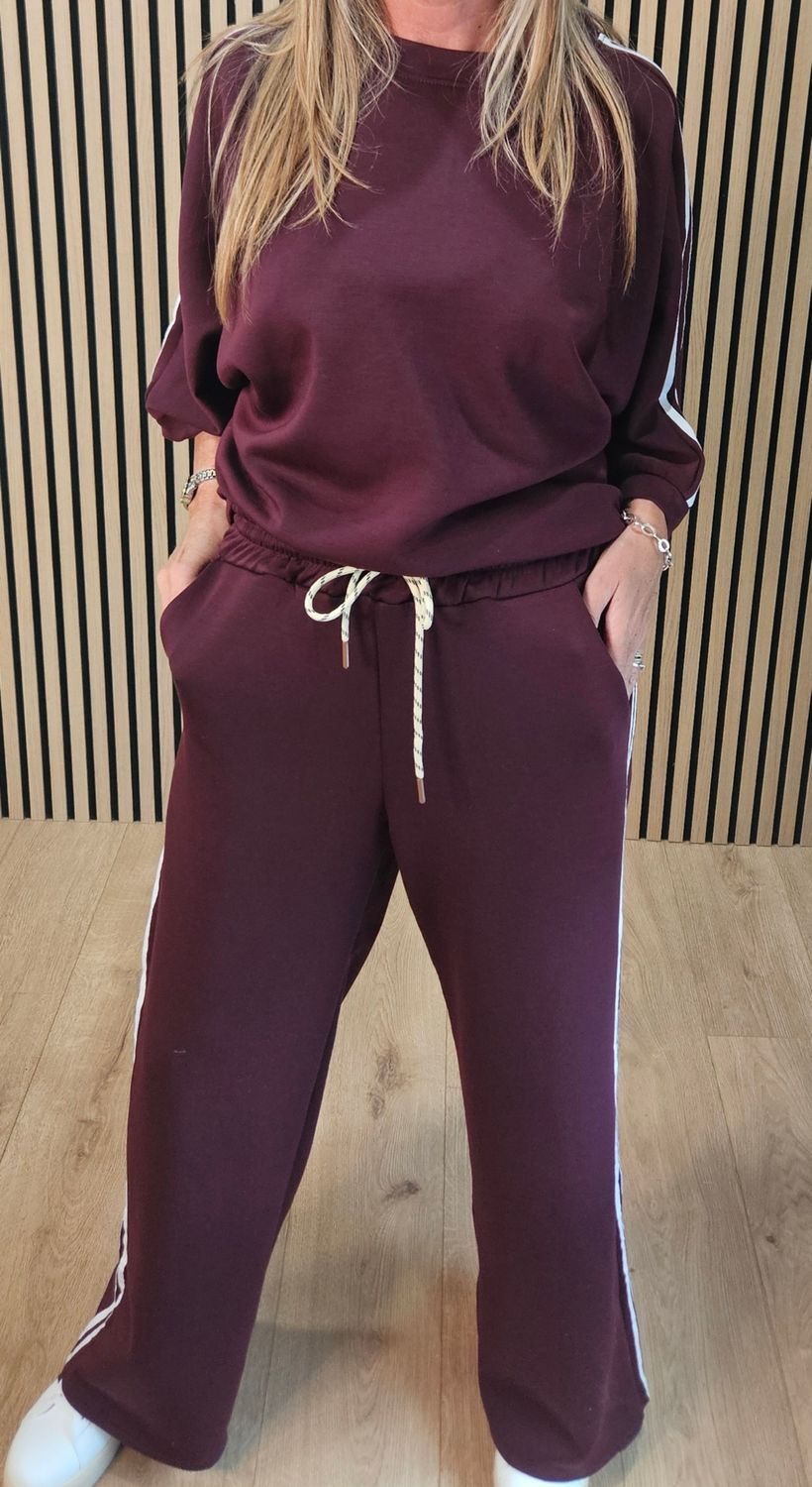 Stripe Detail Lounge Co-Ord Set – Oxblood