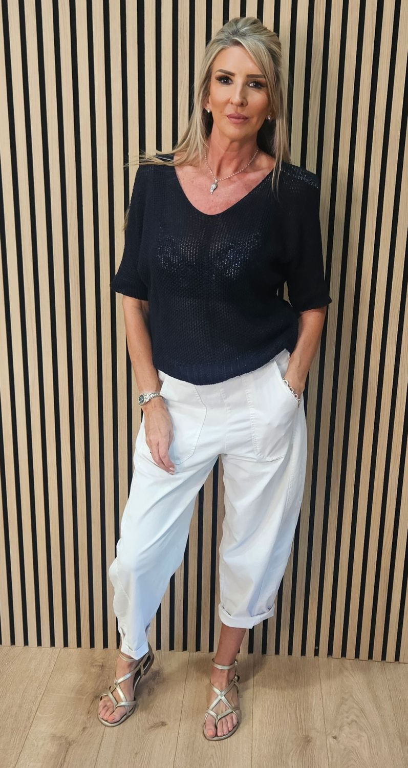 Lightweight Textured Knit Jumper – White