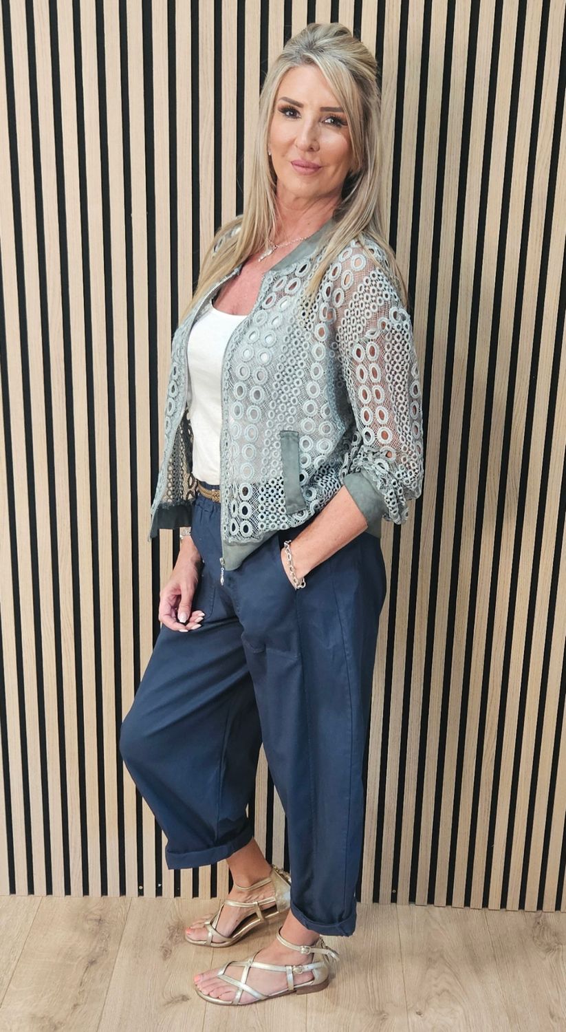 Broderie Lace Bomber Jacket – Khaki 