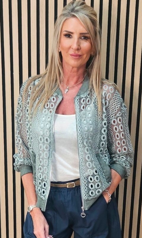 Broderie Lace Bomber Jacket – Khaki 