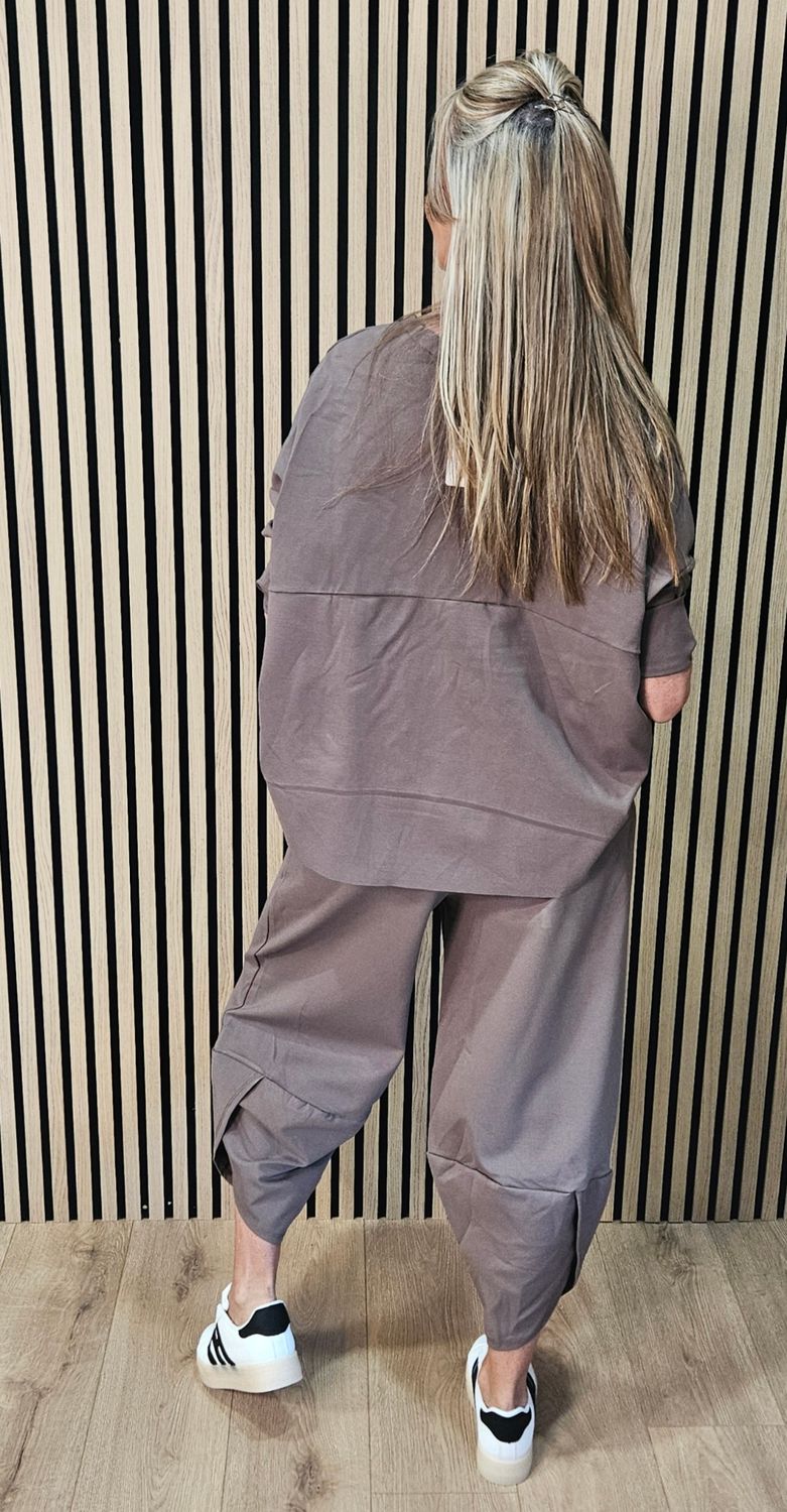 Cotton Blend Relaxed Co-Ord Set – Taupe