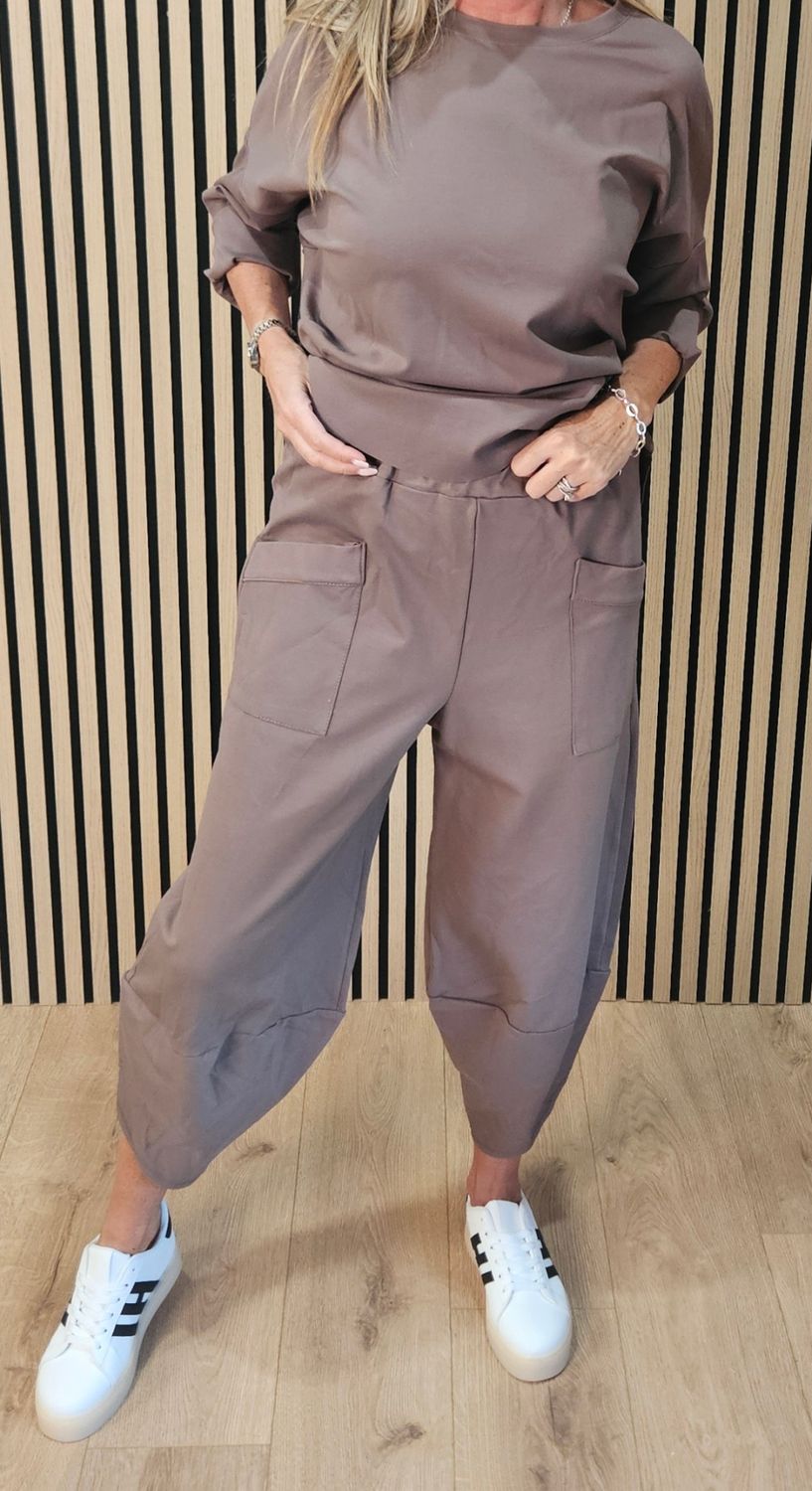 Cotton Blend Relaxed Co-Ord Set – Taupe
