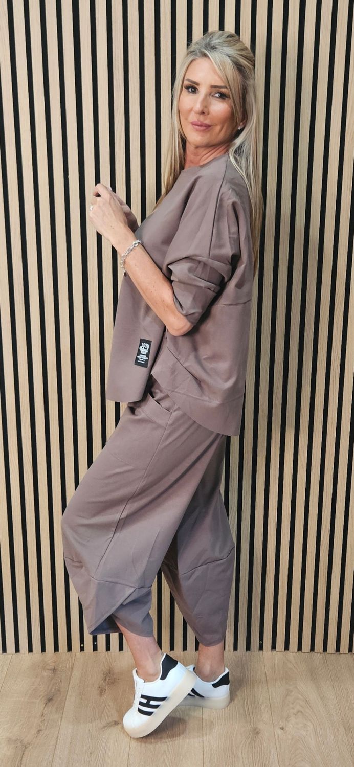 Cotton Blend Relaxed Co-Ord Set – Taupe
