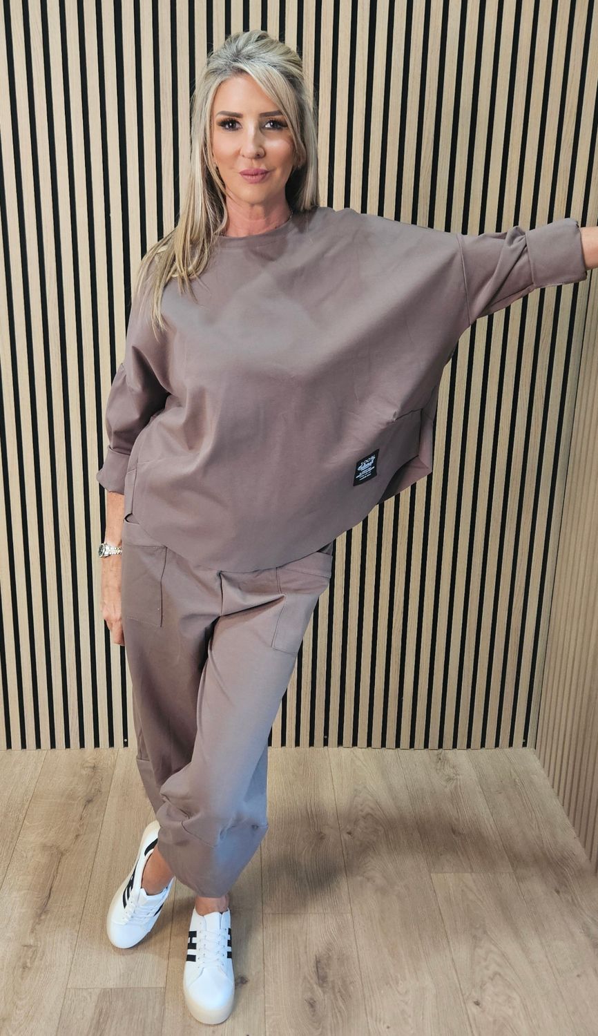 Cotton Blend Relaxed Co-Ord Set – Taupe