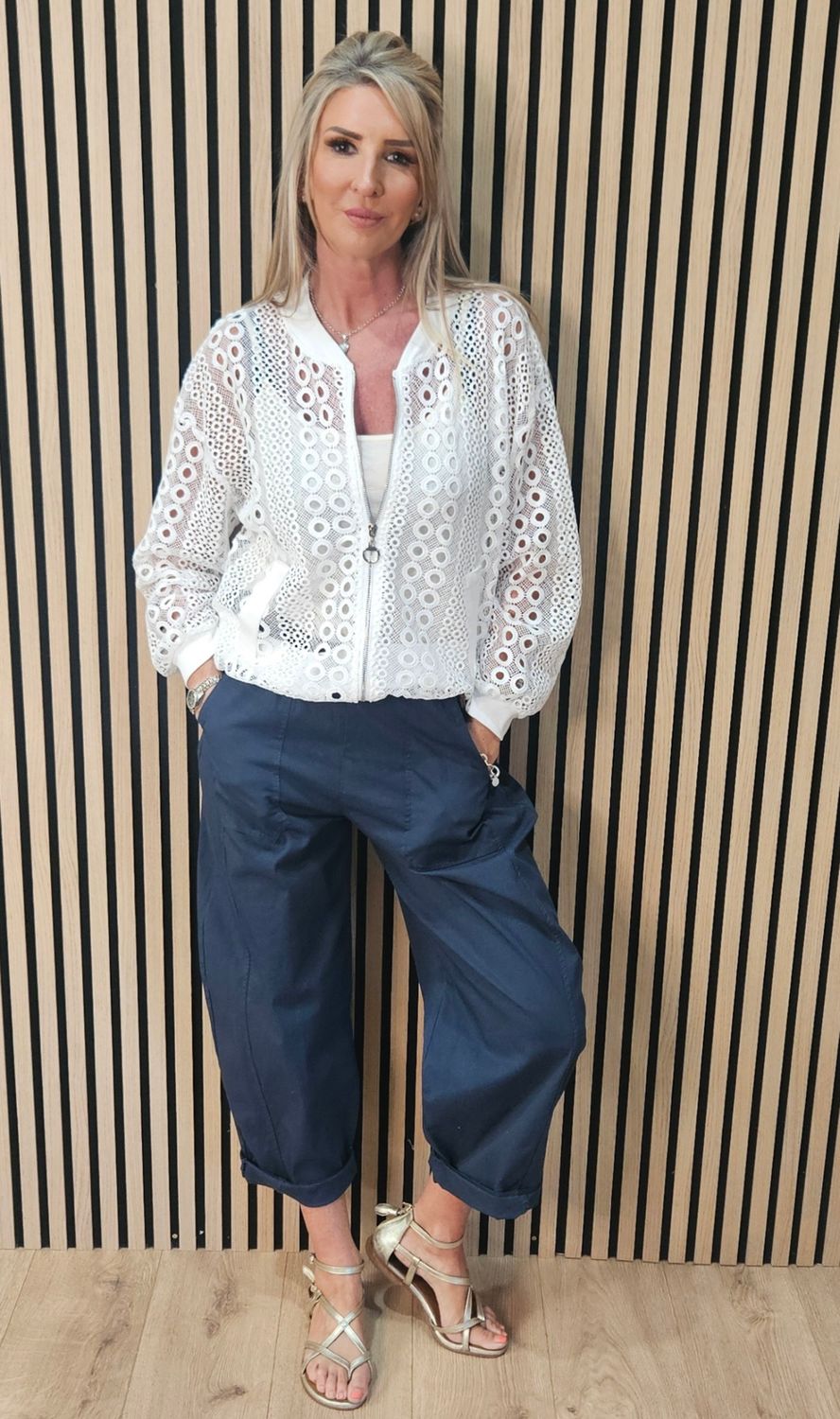 Broderie Lace Bomber Jacket – White