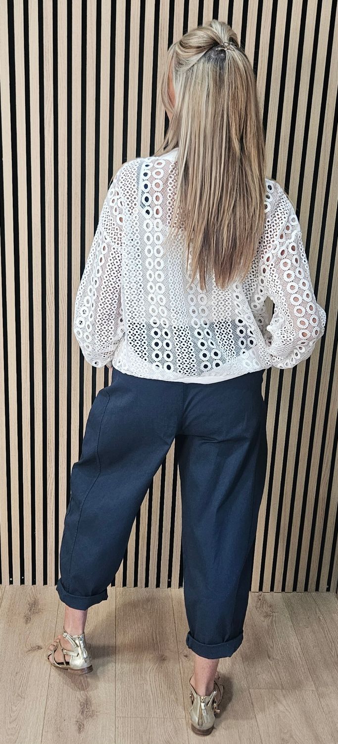 Broderie Lace Bomber Jacket – White