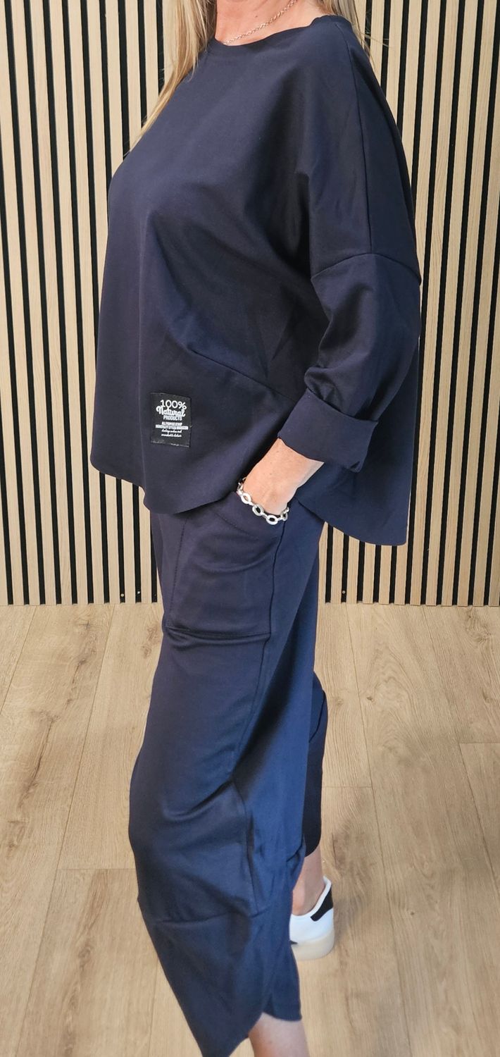 Cotton Blend Relaxed Co-Ord Set - Navy