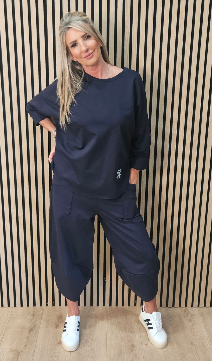 Cotton Blend Relaxed Co-Ord Set - Navy