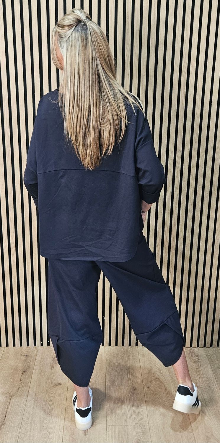 Cotton Blend Relaxed Co-Ord Set - Navy