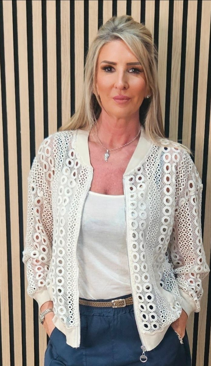 Broderie Lace Bomber Jacket – Cream