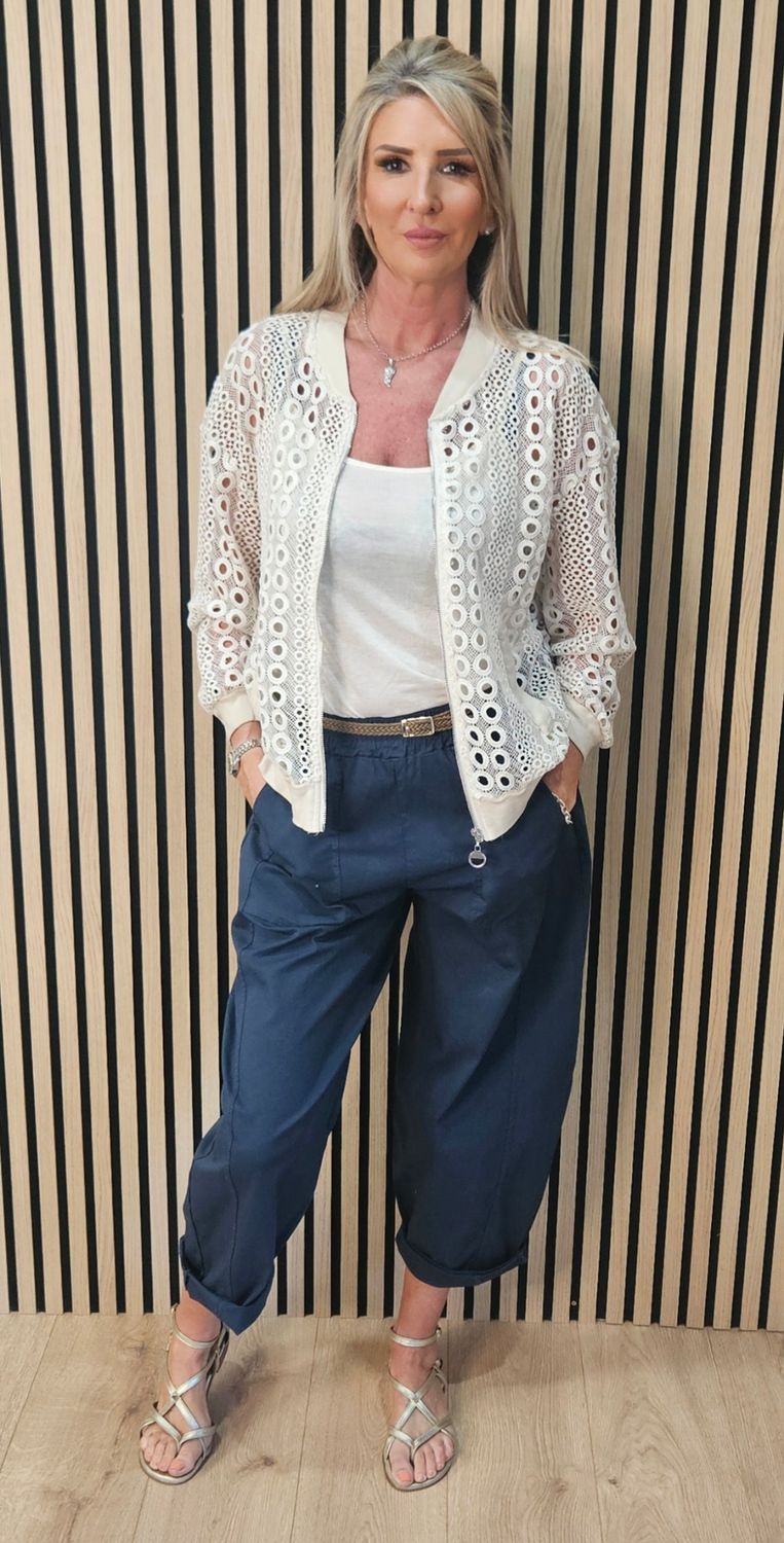 Broderie Lace Bomber Jacket – Cream