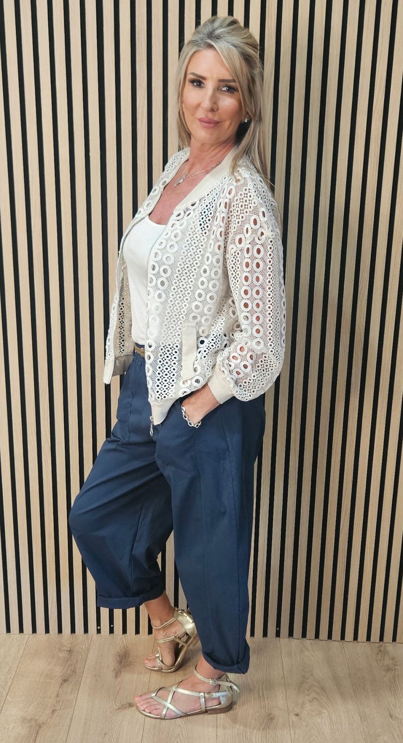 Broderie Lace Bomber Jacket – Cream
