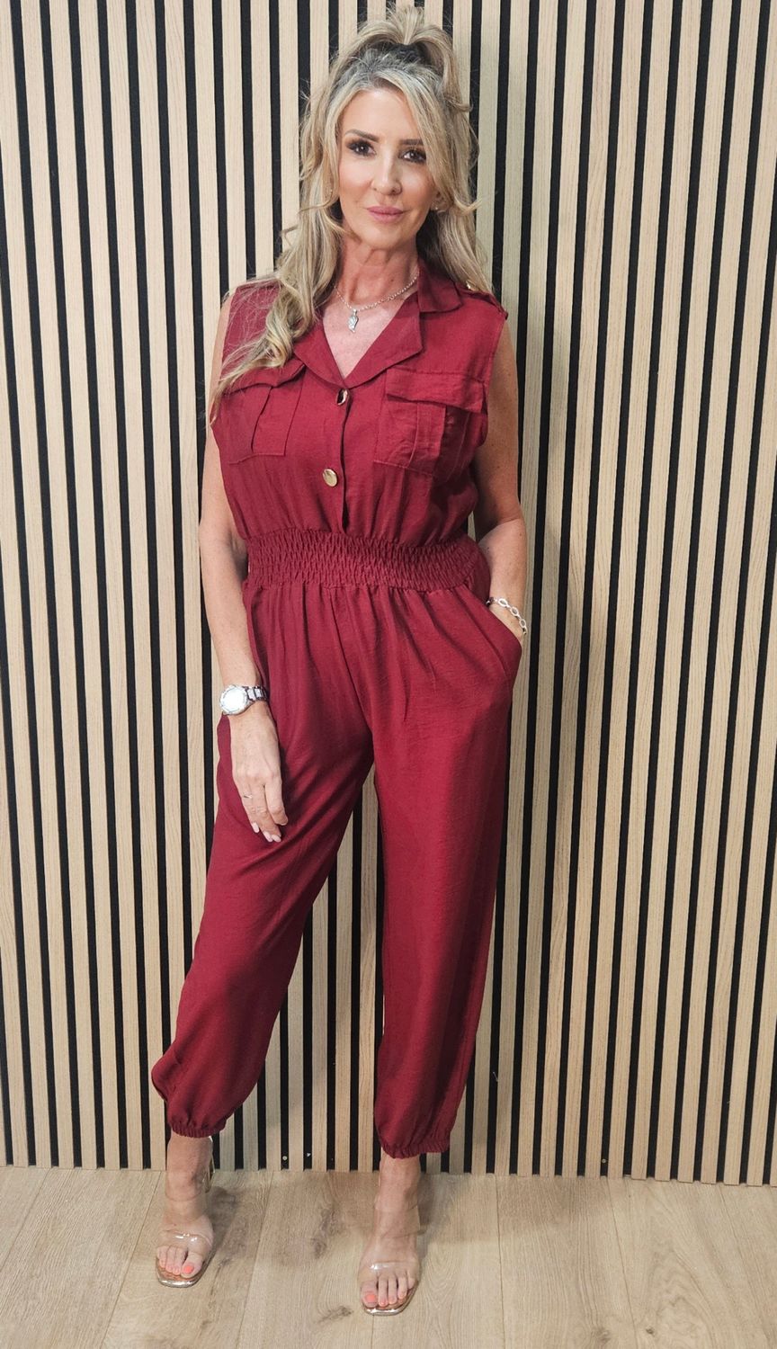 Utility Pocket Detail Jumpsuit – Dark Rust