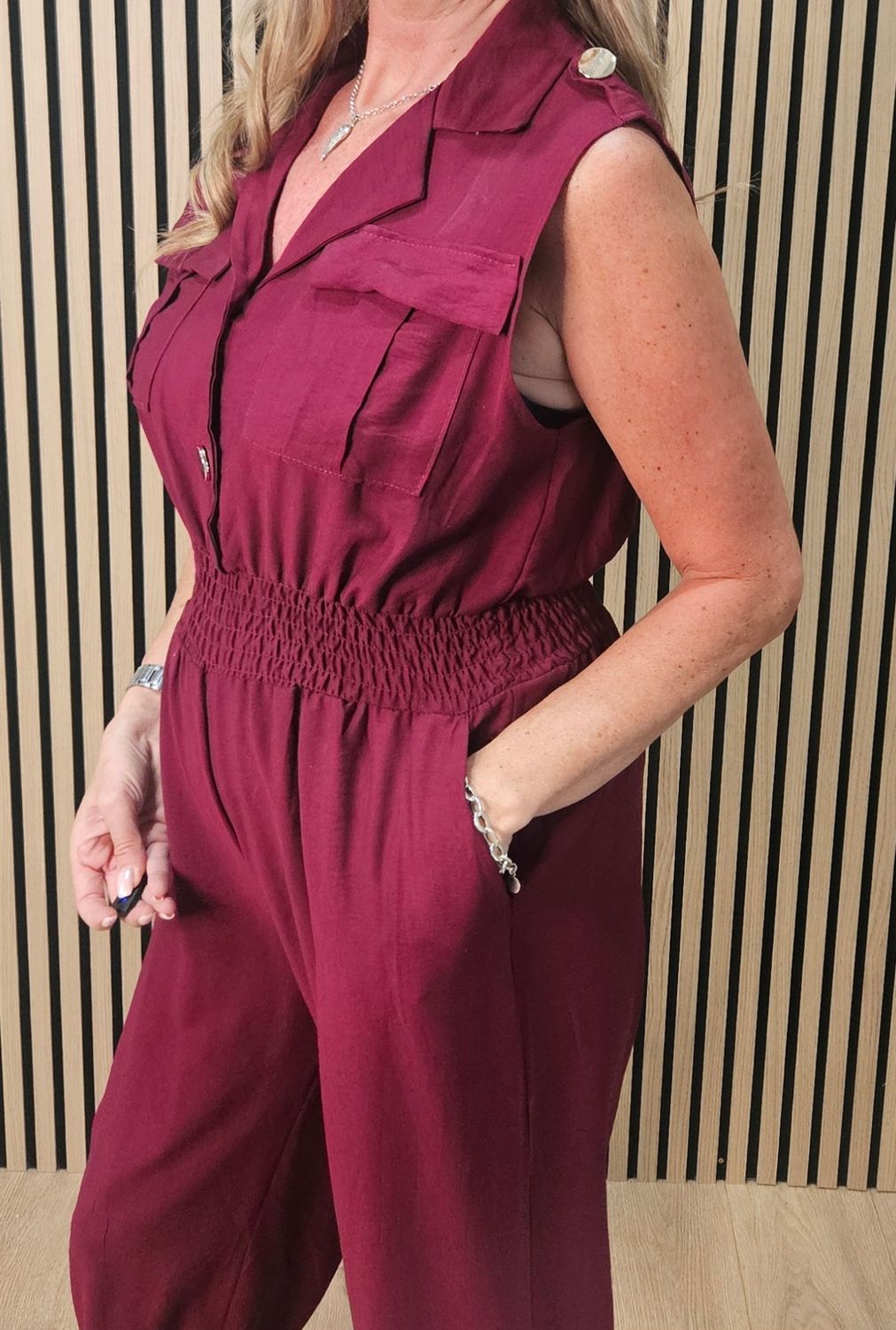 Utility Pocket Detail Jumpsuit - Oxblood