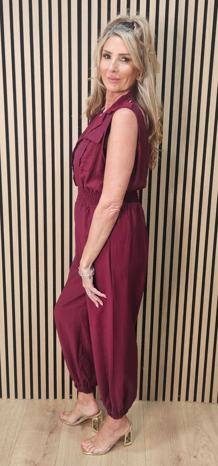 Utility Pocket Detail Jumpsuit - Oxblood