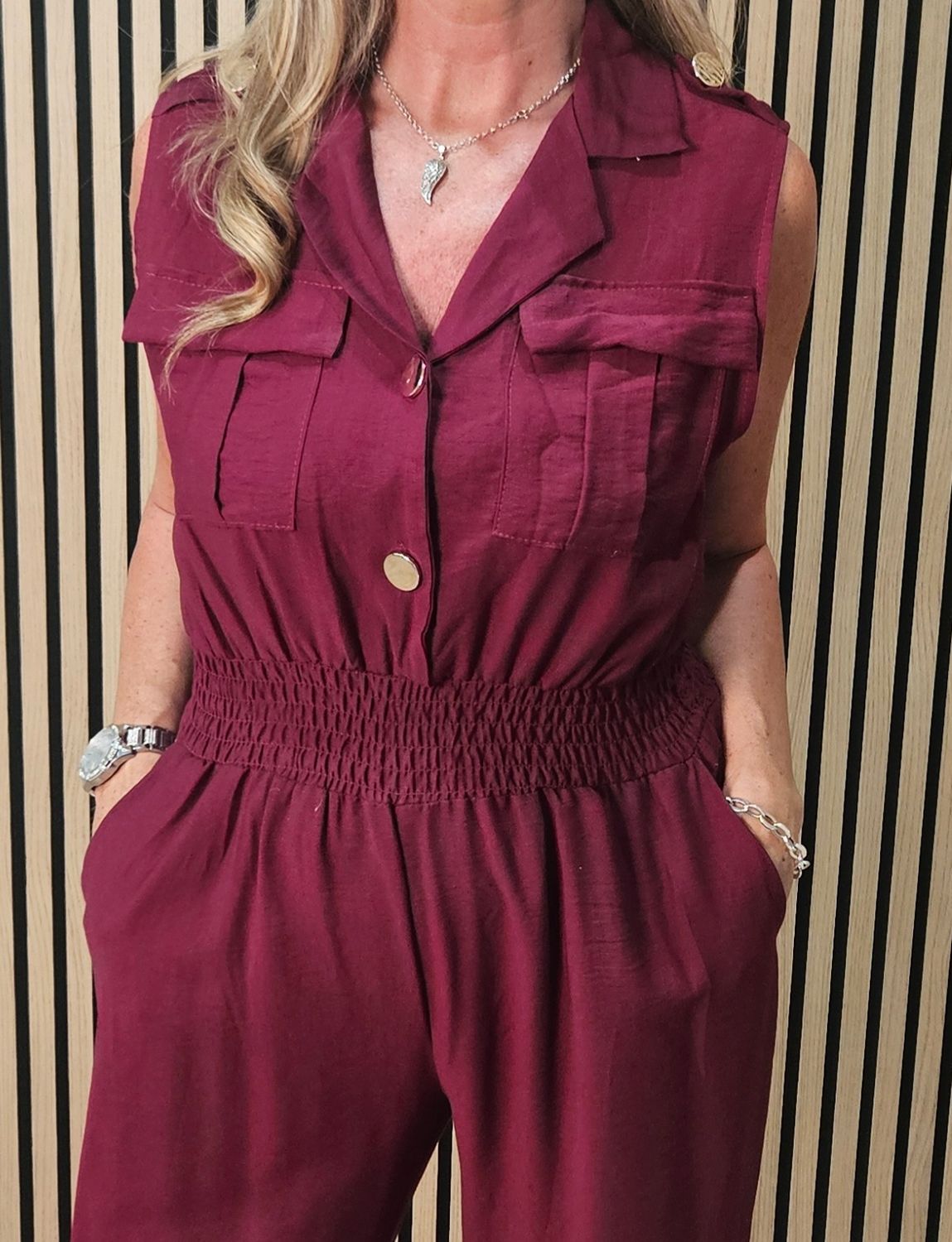 Utility Pocket Detail Jumpsuit - Oxblood
