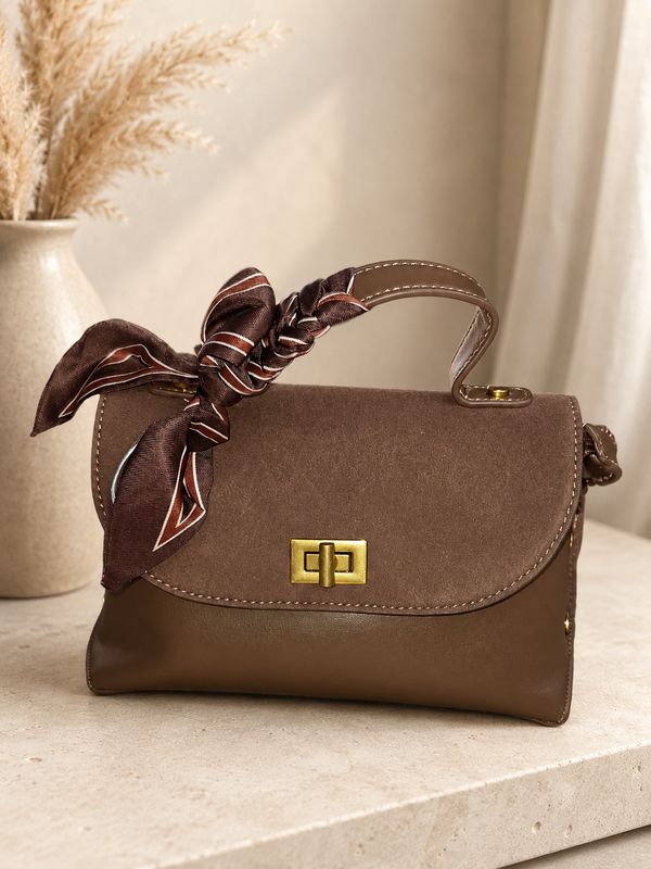 Tie Scarf Turn Lock Handbag – Chocolate