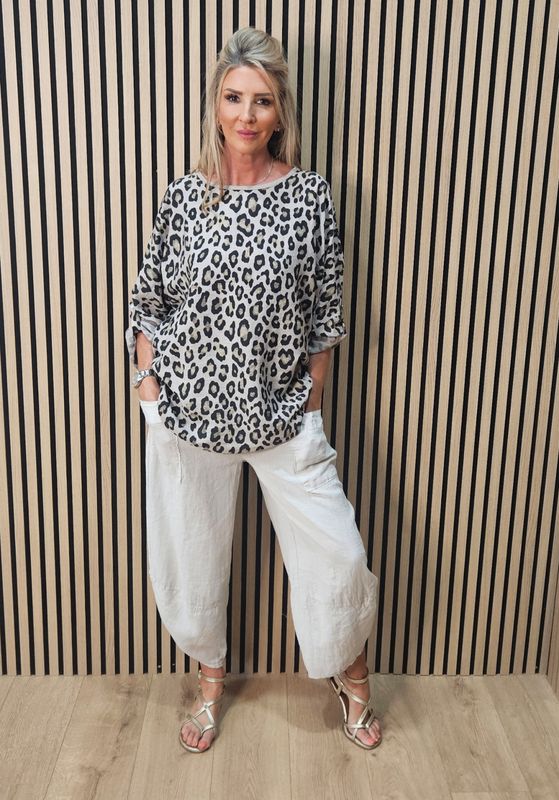 Leopard Print Roll Sleeve Top – Taupe Leopard Print Roll Sleeve Top – Taupe
