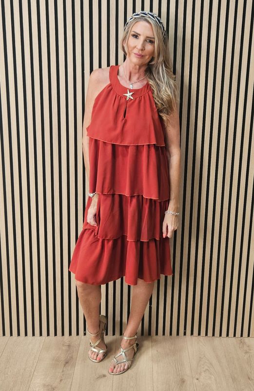 Layered Frill Swing Dress – Rust