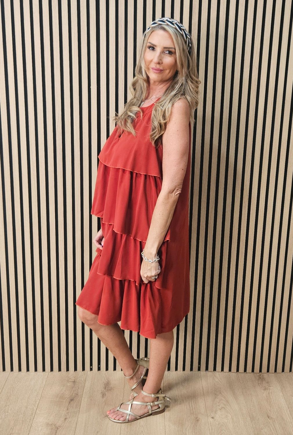 Layered Frill Swing Dress – Rust