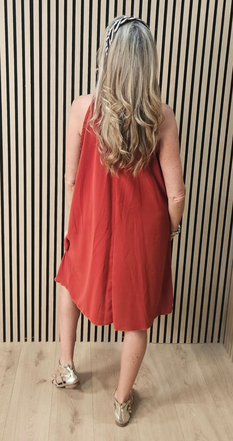 Layered Frill Swing Dress – Rust