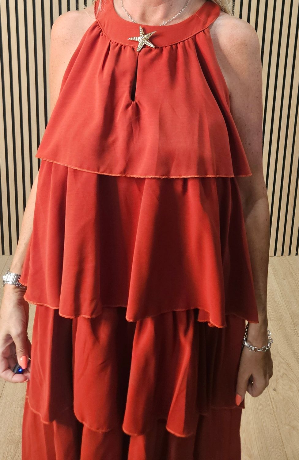 Layered Frill Swing Dress – Rust