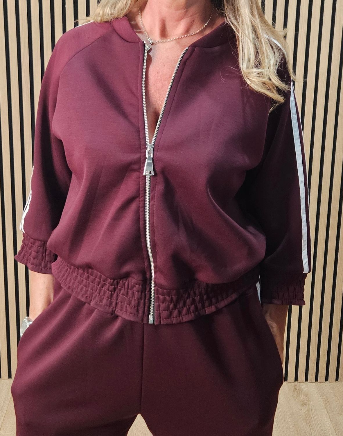 Zip Front Stripe Tracksuit – Oxblood