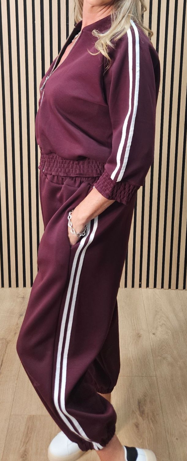 Zip Front Stripe Tracksuit – Oxblood