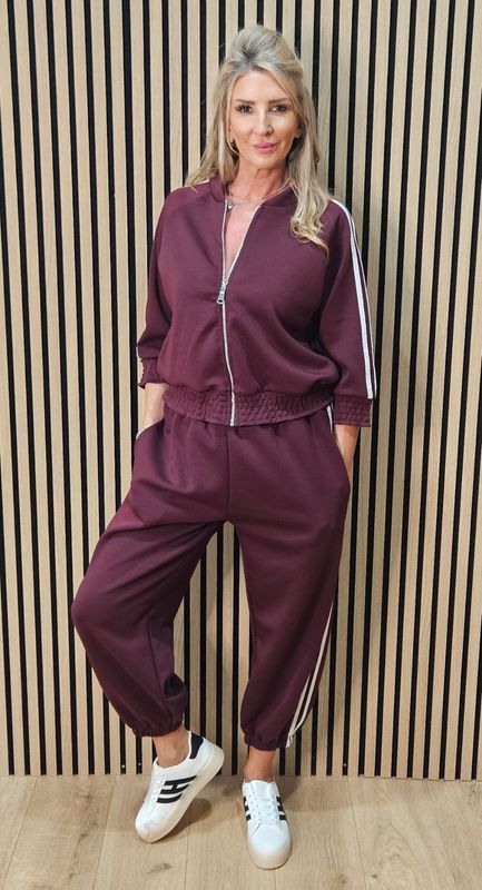 Zip Front Stripe Tracksuit – Oxblood