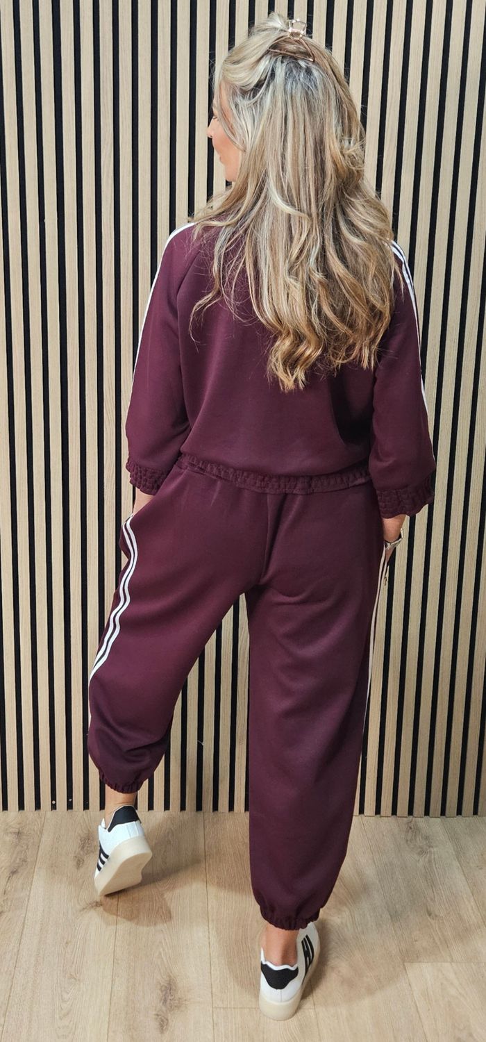 Zip Front Stripe Tracksuit – Oxblood