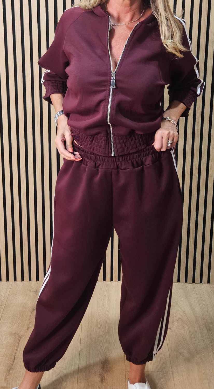 Zip Front Stripe Tracksuit – Oxblood