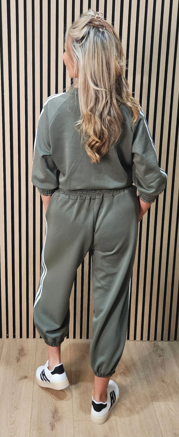 Zip Front Stripe Tracksuit – Khaki